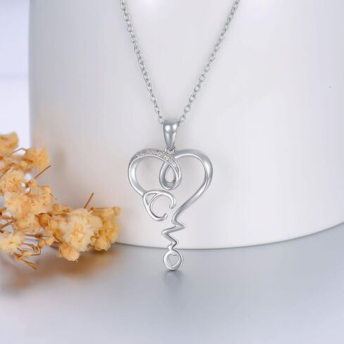 LWXIE Diamond Stethoscope Necklace 925 Sterling Silver Nursing Stethoscope Heart Pendant Necklaces Gift for Women Nurse Doctor Medical Student in Saudi Arabia