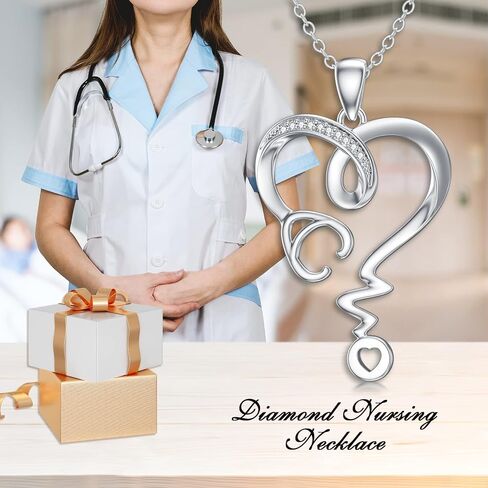 LWXIE Diamond Stethoscope Necklace 925 Sterling Silver Nursing Stethoscope Heart Pendant Necklaces Gift for Women Nurse Doctor Medical Student in Saudi Arabia