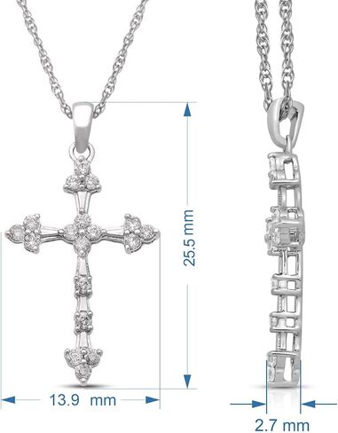 Jewelili 10K الذهب 1/4 Cttw الأبيض الطبيعي جولة الماس قلادة الصليب، 18 "سلسلة حبل in Saudi Arabia