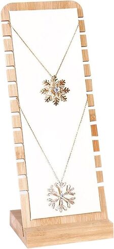 حامل عرض قلادة قائم بذاته مصنوع من الخيزران والجلد الأبيض خفيف الوزن من AUTOARK، حامل عرض سطح المكتب للمجوهرات، AJ-E03 in Kuwait