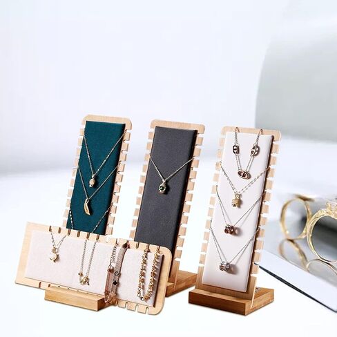 حامل عرض قلادة قائم بذاته مصنوع من الخيزران والجلد الأبيض خفيف الوزن من AUTOARK، حامل عرض سطح المكتب للمجوهرات، AJ-E03 in Kuwait