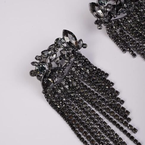 Rumtock Metal Black Rhinestones Tassels Earrings Chandelier Long Drop Earrings for Women Girls Bling Jewelry for Party Wedding Prom in Kuwait