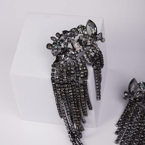 Rumtock Metal Black Rhinestones Tassels Earrings Chandelier Long Drop Earrings for Women Girls Bling Jewelry for Party Wedding Prom in Kuwait