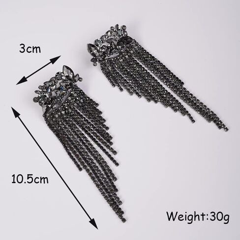 Rumtock Metal Black Rhinestones Tassels Earrings Chandelier Long Drop Earrings for Women Girls Bling Jewelry for Party Wedding Prom in Kuwait