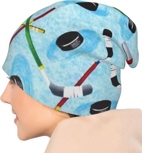 Ice Hockey Beanie Chemo Hat Cancer Headwear Skull Hat Knitted Hat Scarf Nightcap Skull Cap for Women Men Black, Black, One size in Kuwait