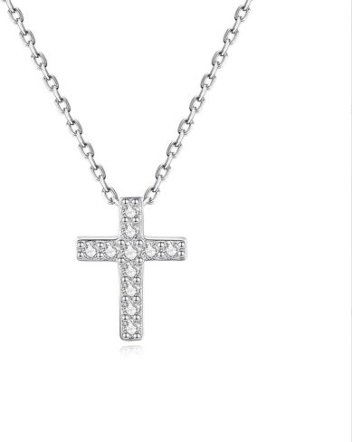 Cuafufu S925 الفضة الاسترليني لذيذ الدينية بسيطة صغيرة صغيرة الصليب 9.6mmx7.4mm قلادة قلادة مع واضح AAAAA مكعب زركونيا الأزياء والمجوهرات للنساء الفتيات (قلادة الصليب) in Kuwait