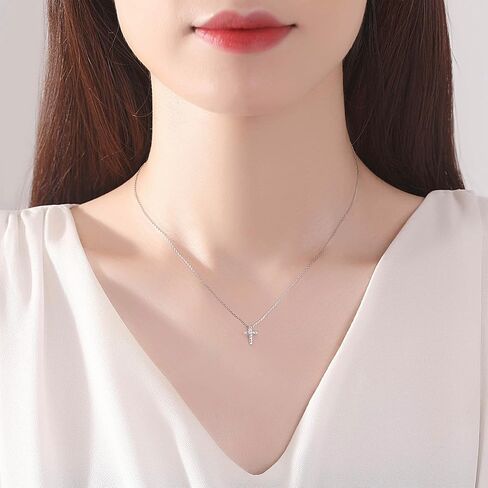 Cuafufu S925 الفضة الاسترليني لذيذ الدينية بسيطة صغيرة صغيرة الصليب 9.6mmx7.4mm قلادة قلادة مع واضح AAAAA مكعب زركونيا الأزياء والمجوهرات للنساء الفتيات (قلادة الصليب) in Kuwait