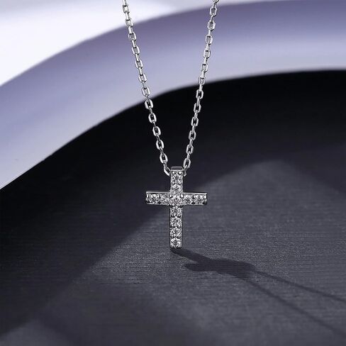 Cuafufu S925 الفضة الاسترليني لذيذ الدينية بسيطة صغيرة صغيرة الصليب 9.6mmx7.4mm قلادة قلادة مع واضح AAAAA مكعب زركونيا الأزياء والمجوهرات للنساء الفتيات (قلادة الصليب) in Kuwait