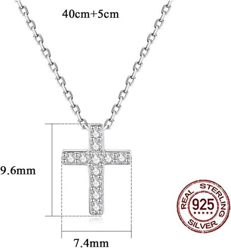 Cuafufu S925 الفضة الاسترليني لذيذ الدينية بسيطة صغيرة صغيرة الصليب 9.6mmx7.4mm قلادة قلادة مع واضح AAAAA مكعب زركونيا الأزياء والمجوهرات للنساء الفتيات (قلادة الصليب) in Kuwait