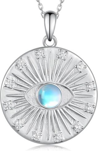 Evil Eye Necklace for Women S925 Sterling Silver Evil Eye Moonstone Necklace Evil Eye Jewelry Gifts for Women Girls in Saudi Arabia
