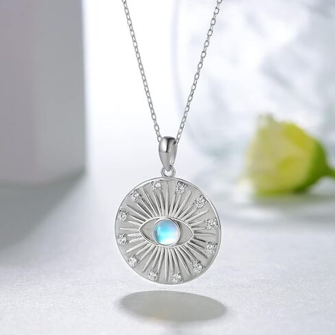 Evil Eye Necklace for Women S925 Sterling Silver Evil Eye Moonstone Necklace Evil Eye Jewelry Gifts for Women Girls in Saudi Arabia