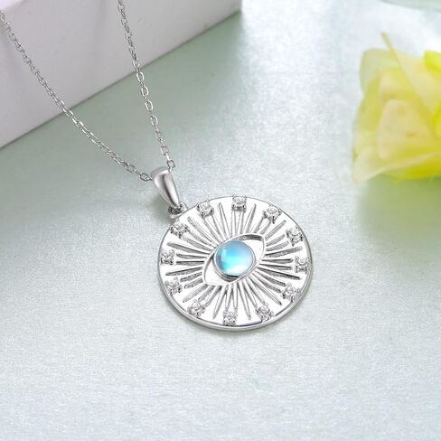 Evil Eye Necklace for Women S925 Sterling Silver Evil Eye Moonstone Necklace Evil Eye Jewelry Gifts for Women Girls in Saudi Arabia