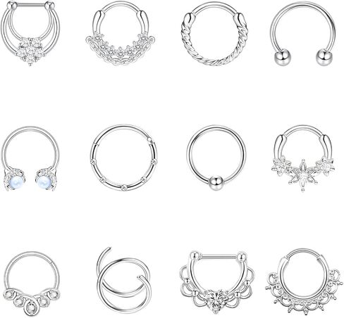 FLYEMMET Hypoallergenic Nose Rings 20G 18G 16G 316l Surgical Steel Septum Jewelry Hinged Segment Ring Body Piercing Nose Hoop Lip Rings Nose Helix Cartilage Rook Earrings in Kuwait