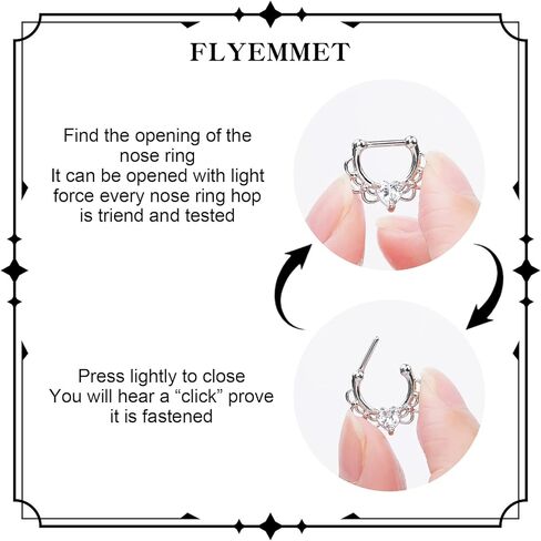 FLYEMMET Hypoallergenic Nose Rings 20G 18G 16G 316l Surgical Steel Septum Jewelry Hinged Segment Ring Body Piercing Nose Hoop Lip Rings Nose Helix Cartilage Rook Earrings in Kuwait