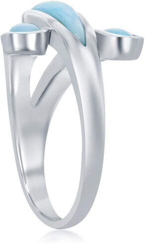 Triple Bypass Design Natural Larimar Gemstone Pear-Shaped Ring Sterling Silver Jewelry for Women or Teens in Saudi Arabia