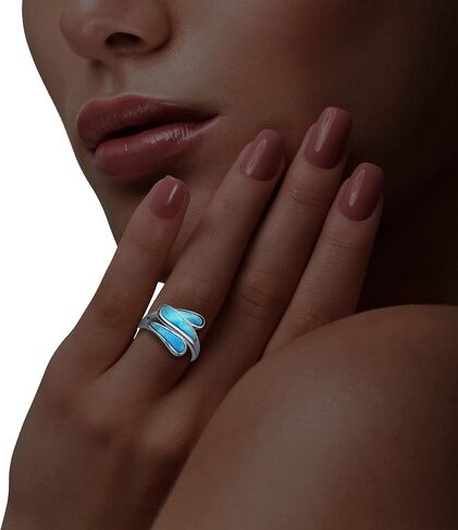 Triple Bypass Design Natural Larimar Gemstone Pear-Shaped Ring Sterling Silver Jewelry for Women or Teens in Saudi Arabia