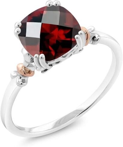 خاتم Gem Stone King من الفضة الإسترلينية عيار 925 والذهب الوردي عيار 10 قيراط للنساء (2.40 قيراط، وسادة شطرنج 8 مم، حجر ميلاد الأحجار الكريمة، متوفر بمقاس 5، 6، 7، 8، 9) in Kuwait