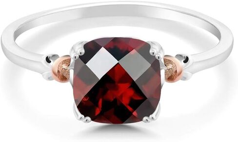 خاتم Gem Stone King من الفضة الإسترلينية عيار 925 والذهب الوردي عيار 10 قيراط للنساء (2.40 قيراط، وسادة شطرنج 8 مم، حجر ميلاد الأحجار الكريمة، متوفر بمقاس 5، 6، 7، 8، 9) in Kuwait
