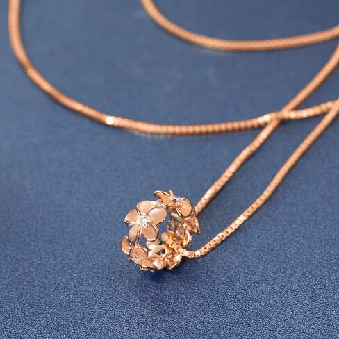 925 Sterling 14K Gold Plated Silver Cubic Zirconia Hawaiian Plumeria Flower Lei Barrel Necklace Pendant with 18" Box Chain, Nickel Free Hypoallergenic for Sensitive Skin, Gift Box Included in Kuwait