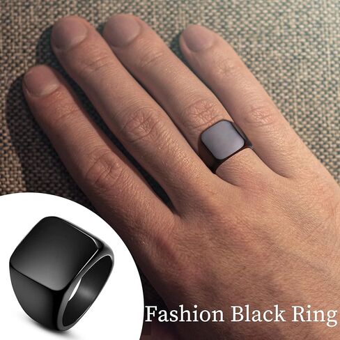 FINREZIO 3PCS Black Signet Ring Infinity Band Rings Set for Men Stainless Steel Glossy Matte Finish Beveled Polished Edge Comfort Fit Husband Father Gift Size 6-14 in Kuwait