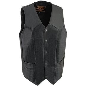 Milwaukee Leather Men's Premium Leather Western Style V-Neck Motorcycle Rider Vest with Front Snap Closure |LKM|ML|SH