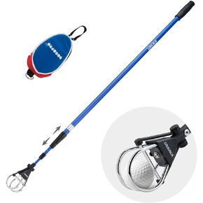 BOBOPRO Golf Ball Retriever Telescopic for Water, 12Ft / 15Ft Ball Retriever Tool Golf, Stainless Locking Head and Dual-Zip Headcover, Golf Ball Grabber with Non-slip Handle, Aluminum Extendable Shaft