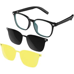 IVY 2024 Smart Bluetooth Glasses with Blue Light Blocking-Black Sunglass-Night Vision Lenses,Audio,Voice Assistant,Magnetic Design Ideal for Sports,Driving,Office