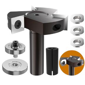 CNC Flattening Slotting Bottom Cleaning Router Bit, 1/2 Shank, 2 Inch Cutting Diameter, 1/2 Cutting Thickness, T Slotting Cutter Router Bit with 3 Bearings Set - 1/2", 5/8"