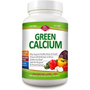 Olympian Labs Green Calcium Tablets Formulated with K2 & D3, 100 Count Supporting Healthy Bones & Teeth