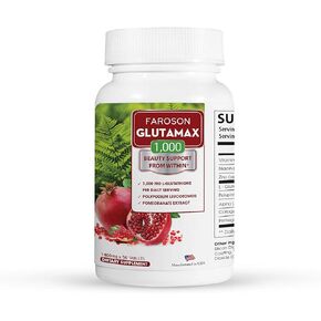 Faroson Glutamax|Whitening from Within|Glutathione 1000mg, Fern&Pomegranate Extract| antioxidant Support, Skin Elasticity, Reduce Skin Aging for Women| 30 Tablets Made in USA