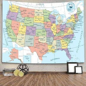 TOMOZ United State Map Tapestry, US Maps Tapestry for Kids Student, Geography Educational Tapestry Wall Hanging for Classroom Bedroom Living Room Dorm Decor 40 x 28Inch