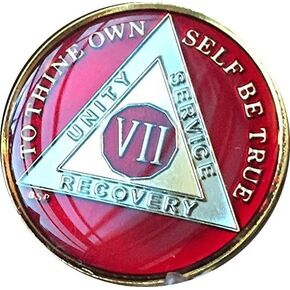 7 Year Mandarin Red Gold & Nickel Tri-Plate AA Medallion Chip Serenity Prayer