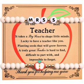 MAMAGIFTREE Personalized Teacher Appreciation Gifts - 2pcs Initial Teacher Bracelets, Back to School Teacher Gifts for Women, Perfect Teacher Gifts and Unique Teacher Must-Have