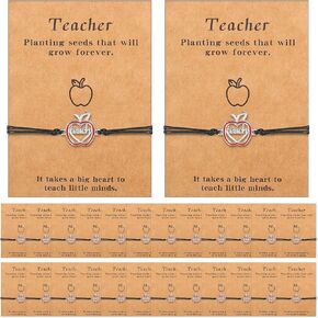 Henoyso 24 Set Graduation Teacher Appreciation Gifts Class of 2024 Thanks Teacher Bracelets with Wish Cards Teacher Appreciation Gift Adjustable Bracelets Graduation Gift(Heart Style)