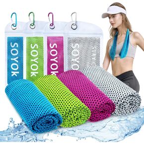 4 Packs Cooling Towels, 40" x 12" Microfiber Cooling Towels for Neck and Face, Soft Breathable Gym Towels for Working Out with Waterproof Bag & Carabiner, Sweat Towels for Running, Yoga, Travel, Climb