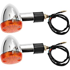 2Pcs Motorcycle Bullet Front Turn Signal Lights, Amber Chrome Turn Signal Indicator, Replacement for Honda Kawasaki Suzuki Yamaha