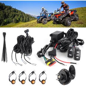 RUPSE UTV Turn Signal Kit, Universal UTV ATV Street Turn Signal with 110D Horn and Rocker Switch, Blinker Kit Compatible With Polaris/Can-Am/Kawasaki/Arctic Cat/CFMOTO/Pioneer, Plug and Play