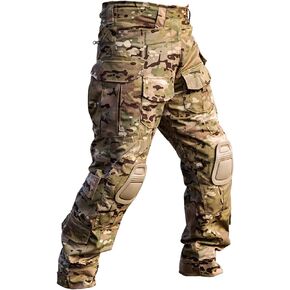 Men’s Tactical Pants with Knee Pads Camo Cargo Pants Waterproof Hiking Pants 10 Pockets No Belt