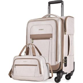 BAGSMART Carry-On Luggage Airline Approved, 20 inch Expandable Suitcase with Duffel bag, Softside Lightweight Suitcases with Spinner Wheels, Durable Travel Luggage, Carry-On Blue