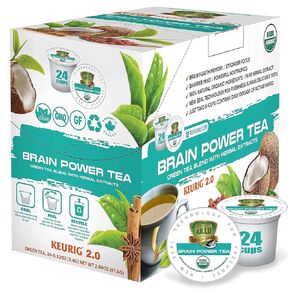 SOLLO Brain Power Organic Green Tea Pods with MCT, Acai & Essential nutrition, Nootropic Brain Booster- Improves Memory & Focus Compatible with 2.0 K-Cup Keurig Brewers, 24 Ct