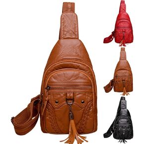 Peicees Leather Sling Bag For Women Waterproof Crossbody Bag Chest Bag Fashionable Small Backpack Purse For Travel Hiking
