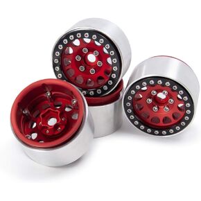 Aluminum Beadlock 2.2" Crawler Wheel Rims Set for 1/10 RC Axial Wraith RR10 YETI SCX10 D90 TRX4 CC01 Pack of 4 (RED)