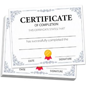 25 Certificate of Completion, Certificate of Achievement, Award Recognition, School Diplomas, Training Certificate, for Graduation, Students, Employees, 8x10 Inches - M380