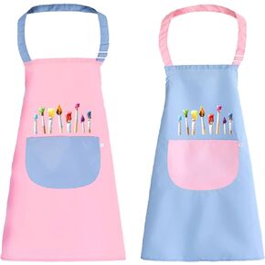 Vyooxcy 2 PCS Adjustable Children's Apron,Pink and Blue Kids ApronWith Big Pocket,Girls Boys Waterproof Bib for Painting Crafting Cooking Baking.