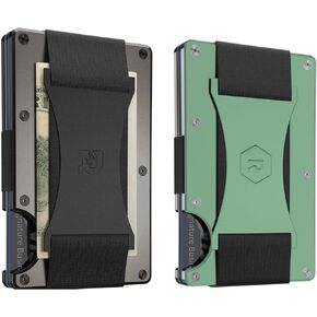 The Ridge Wallet Power Couple Bundle: Gunmetal Cash Strap Wallet for Men + Eucalyptus Cash Strap Wallet for Women