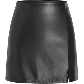 CIDER Faux Leather Solid Split Mini Skirt