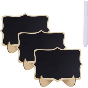 LNAUJS 3 Pcs Small Chalkboards and 1 Pack White Chalk Markers, Mini Wave-Shaped Wedding Signs, Event Decorations, Table Name Cards with Wooden Stand for Parties