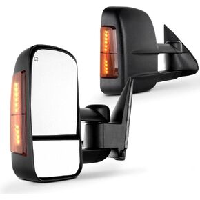 مرايا السحب SCITOO متوافقة مع 2007-2014 لسيارة Chevy For GMC 1500/2500 HD/3500 HD (07 هيكل جديد فقط) مرايا شاحنة صغيرة قابلة للتعديل بالطاقة ضوء إشارة الانعطاف الساخن مرايا سحب سوداء LH RH