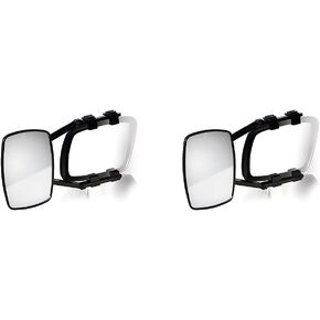 Camco Clamp-On Towing Mirror - Securely Clamps onto Your Vehicle's Mirror to Increase Visibility While Towing (25650), Black (Pack of 2)