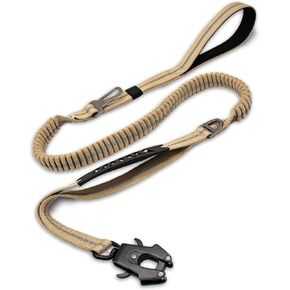 HSIGIO Heavy Duty Dog Leash Bungee, 4-6FT Shock Absorbing Tactical Dog Leash with 2 Padded Handles, No Pull Reflective Dog Leash with Metal Carabiner Clip for Medium Large Dogs, Coyote Brown